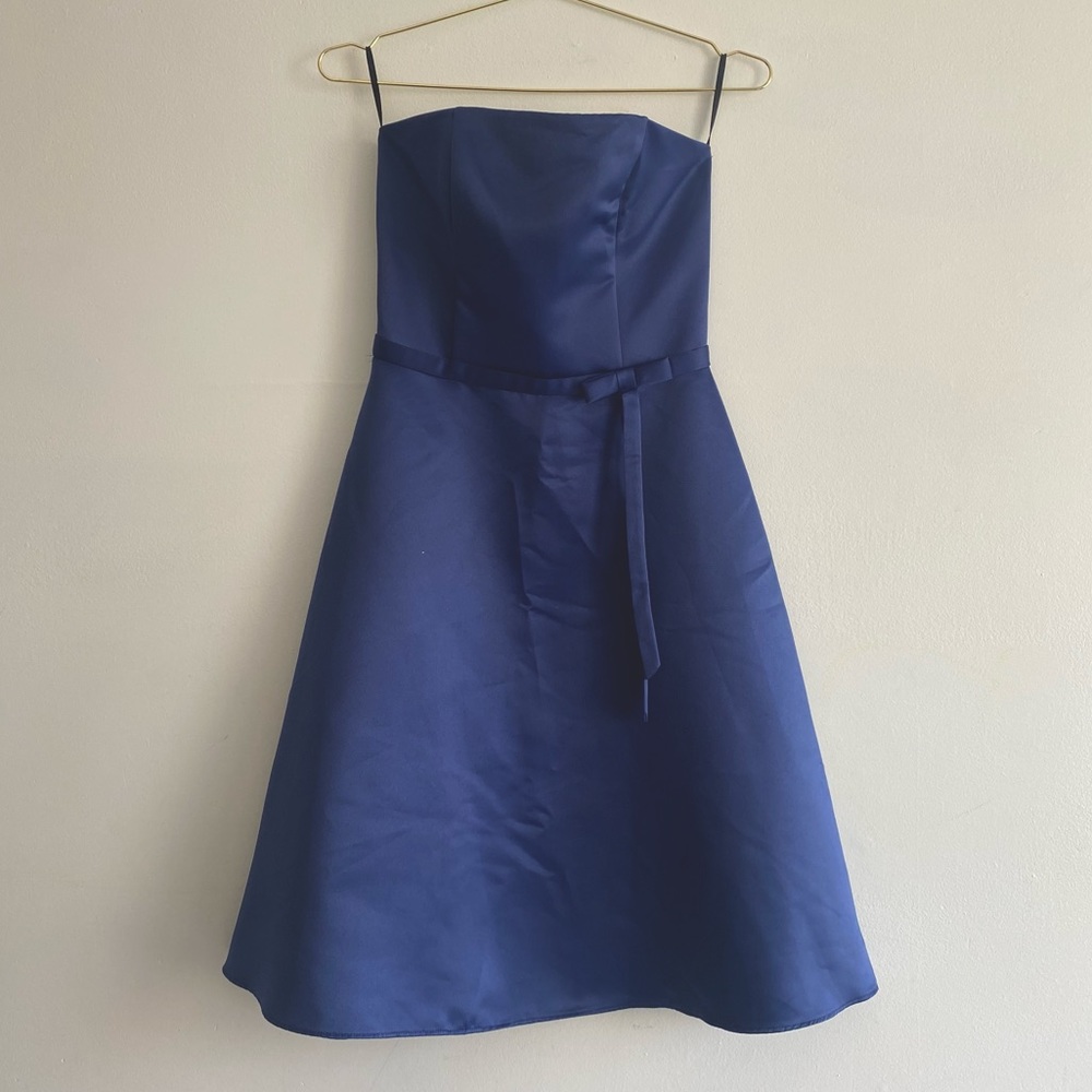 Jessica McClintock Bridal Strapless Blue Tea Length Dress Made USA formal Guest